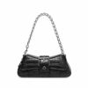 Balenciaga Women Lindsay Small Shoulder Bag with Strap Crocodile Embossed-Black
