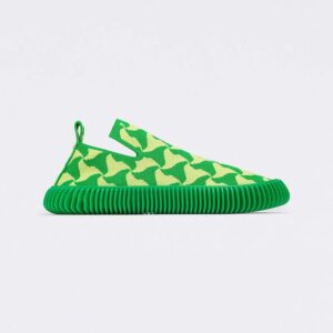 Bottega Veneta Unisex Ripple Wavy Triangle Tech Knit Slip-on Sneakers-Lime