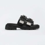 Bottega Veneta Women Flash Padded Technical Fabric Flat Sandals-Black