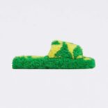 Bottega Veneta Women Resort Teddy Hand-stitched Wavy Triangle Intarsia Shearling Slides-Green