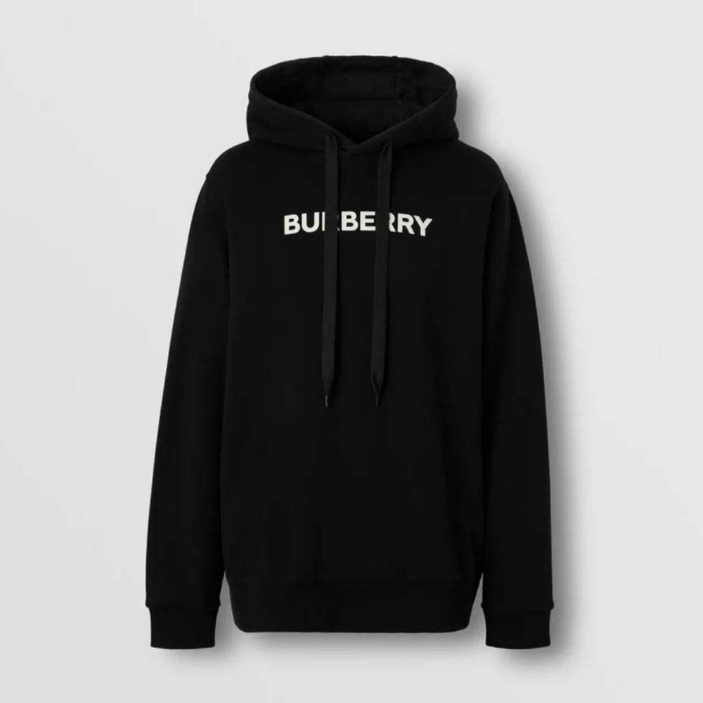 Burberry Men Logo Print Cotton Hoodie-Black