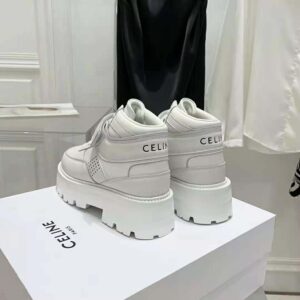 Celine Unisex Bulky Trainer High Sneaker with Velcro in Calfskin-White