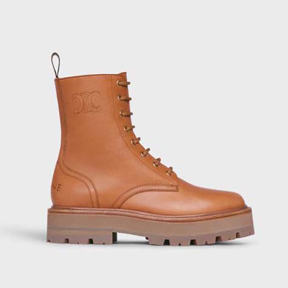 Celine Women Bulky Laced up Boot in CalfskinBrown