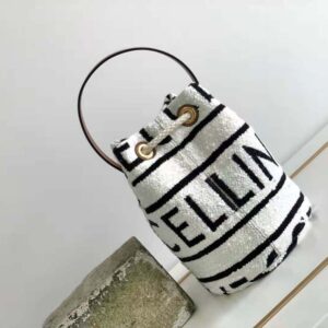 Teen Drawstring In Striped Textile And Calfskin Beige - Bucket Bag