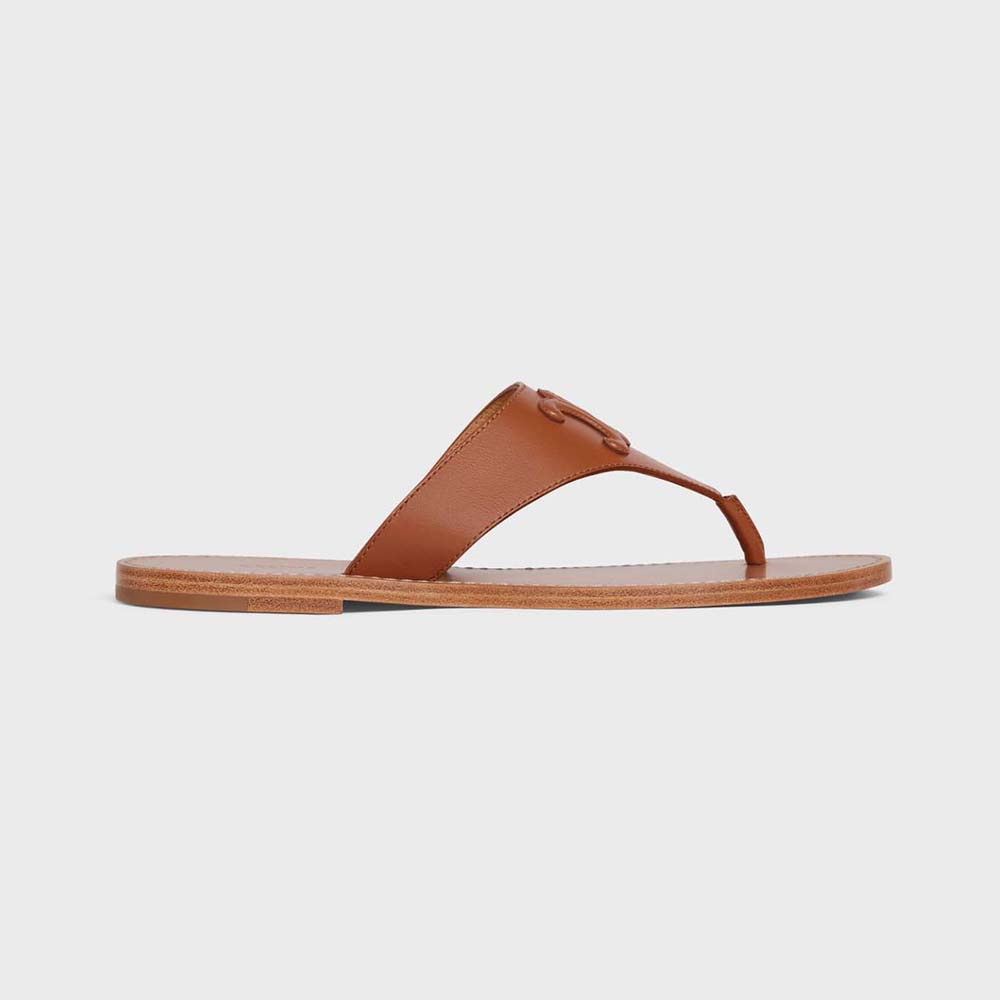 Celine Women Triomphe Flat Thong in Calfskin-Tan