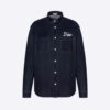 Dior Men Overshirt Navy Blue Flocked Technical Cotton Denim