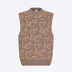 Dior Men Oversized Cactus Jack Dior Sleeveless Sweater Beige and Brown Cashmere Jacquard