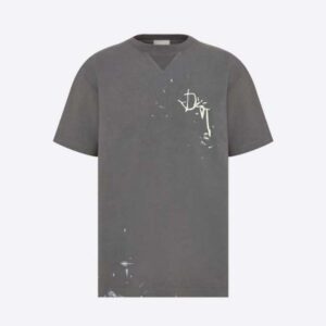 Dior Men Oversized Cactus Jack Dior T-shirt Gray Cotton Jersey