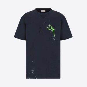 Dior Men Oversized Cactus Jack Dior T-shirt Navy Blue Cotton Jersey