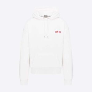 Dior Men Oversized Dior Jardin Hooded Sweatshirt White Cotton Fleece