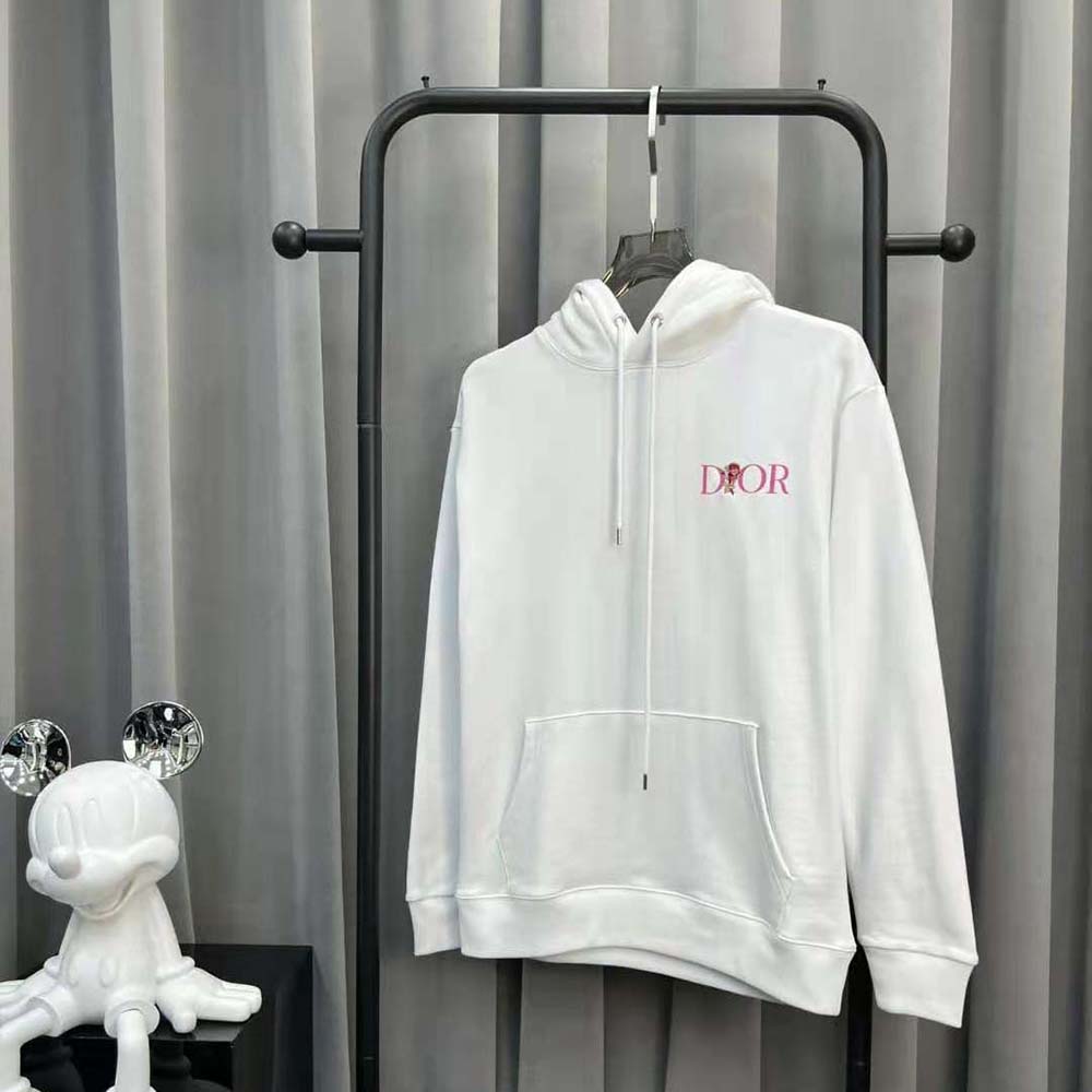 Dior Men Oversized Dior Jardin Hooded Sweatshirt White Cotton Fleece
