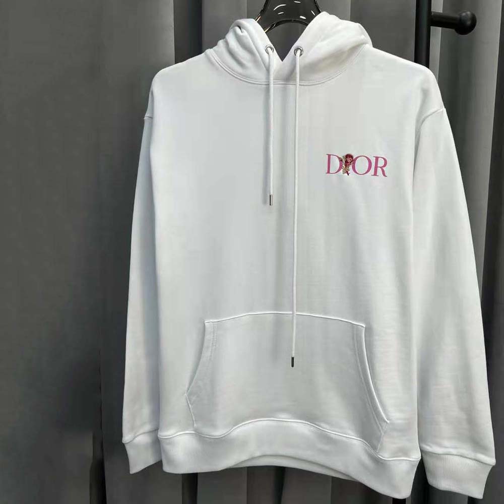 Dior Men Oversized Dior Jardin Hooded Sweatshirt White Cotton Fleece