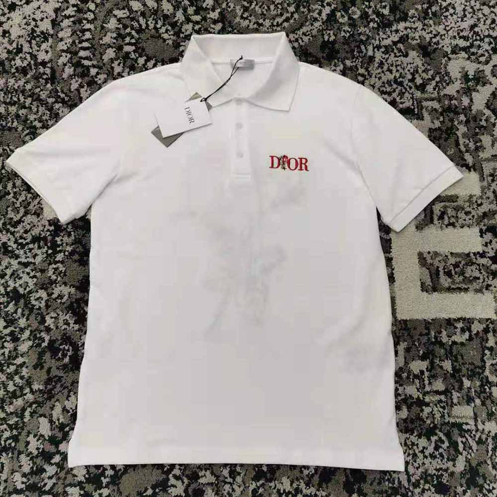 Dior Men Relaxed Fit Dior Jardin Polo Shirt White Cotton Piqu