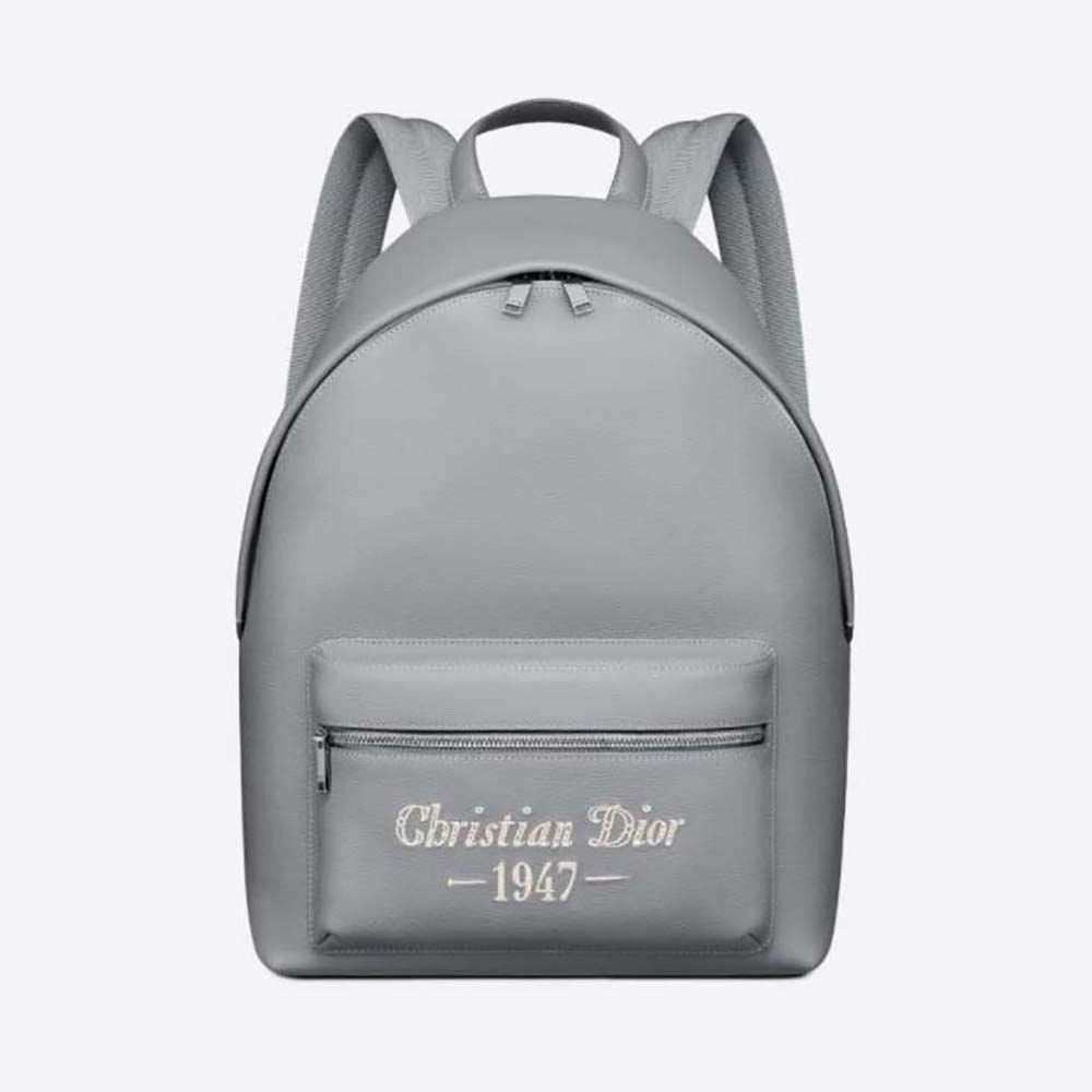 Dior Men Rider Backpack Dior Gray Grained Calfskin with 'Christian Dior 1947' Signature