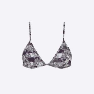 Dior Women Bikini Top Navy Blue Toile de Jouy Stripes Technical Fabric