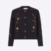 Dior Women Cardigan Black Wool and Cashmere Knit with Dior Pixel Zodiac Motif