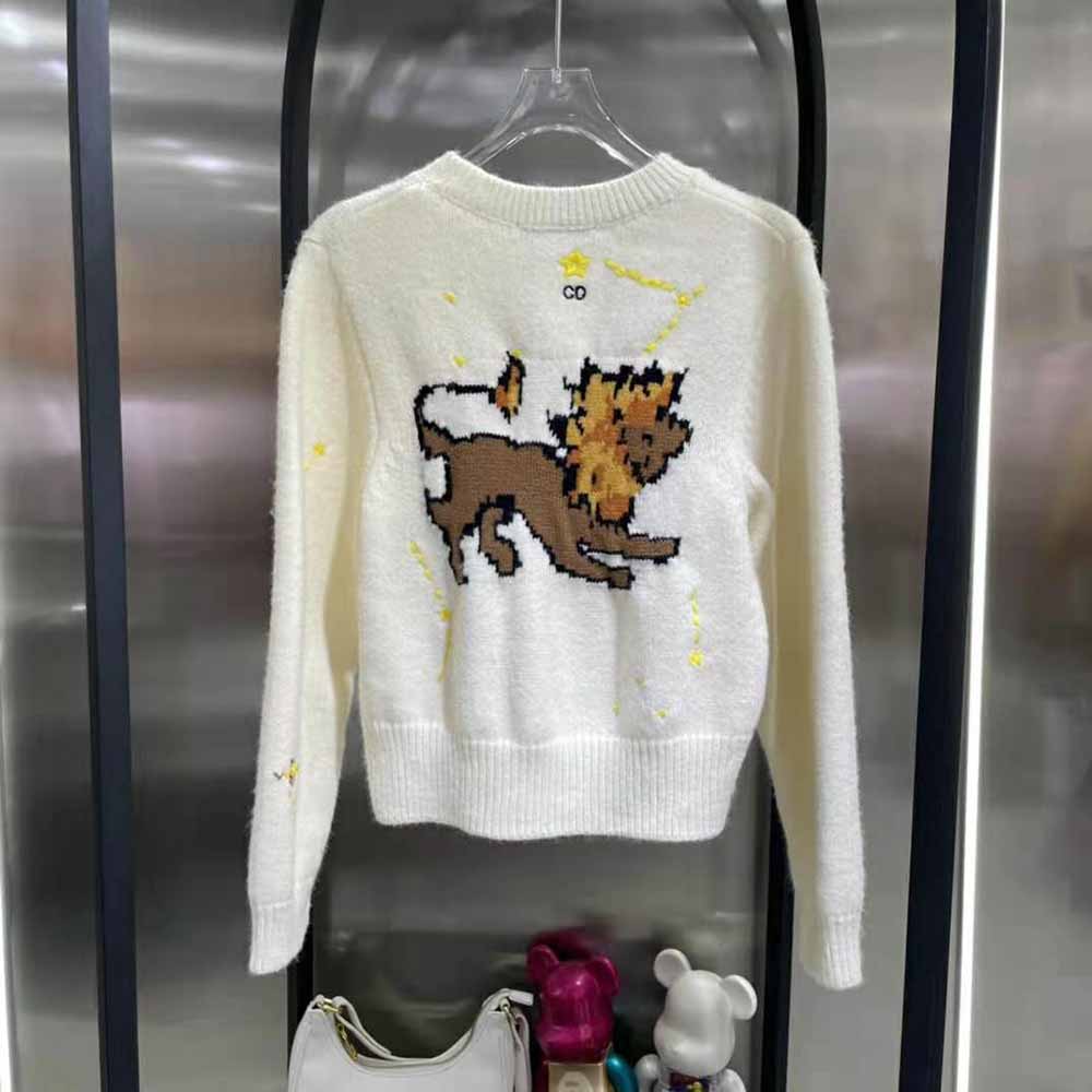Dior Women Cardigan Ecru Wool and Cashmere Knit with Dior Pixel