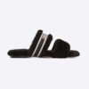 Dior Women Chez Moi Slide White Embroidered Cotton and Black Shearling