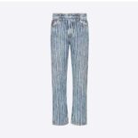 Dior Women Cropped Straight-Fit Jeans Blue Faded Cotton Denim with Stripes