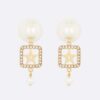 Dior Women Dior Tribales Earrings Gold-Finish Metal with White Resin Pearls and White Crystals