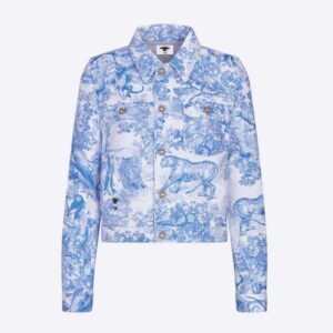 Dior Women Dioriviera Jacket Cornflower Blue Cotton Denim with Toile de Jouy Motif