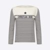 Dior Women Dioriviera Long-Sleeved T-Shirt White and Navy Blue Cotton Jersey