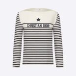 Dior Women Dioriviera Long-Sleeved T-Shirt White and Navy Blue Cotton Jersey