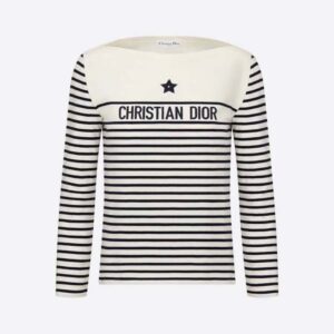 Dior - T-Shirt White and Navy Blue Cotton Jersey - Size L - Women