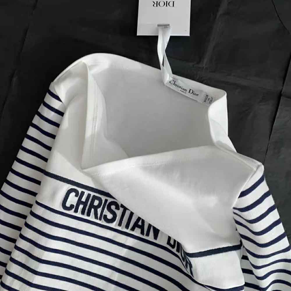 Dior - T-Shirt White and Navy Blue Cotton Jersey - Size L - Women