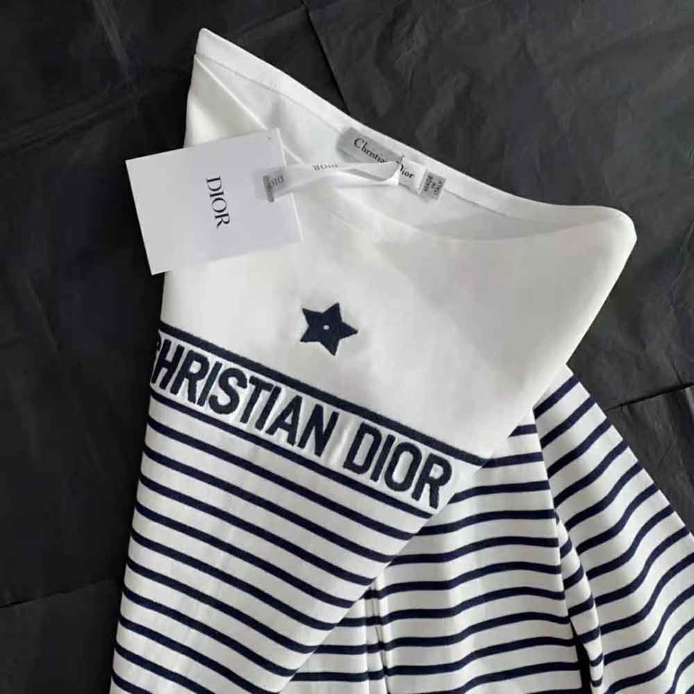 Dioriviera 'CAPRI' T-Shirt White and Navy Blue Cotton Jersey