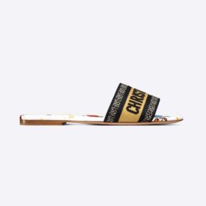Dior Women Dway Slide White Multicolor Embroidered Cotton with Dior Pixel Zodiac Motif