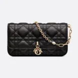 Dior Women Lady Dior Phone Pouch Black Cannage Lambskin
