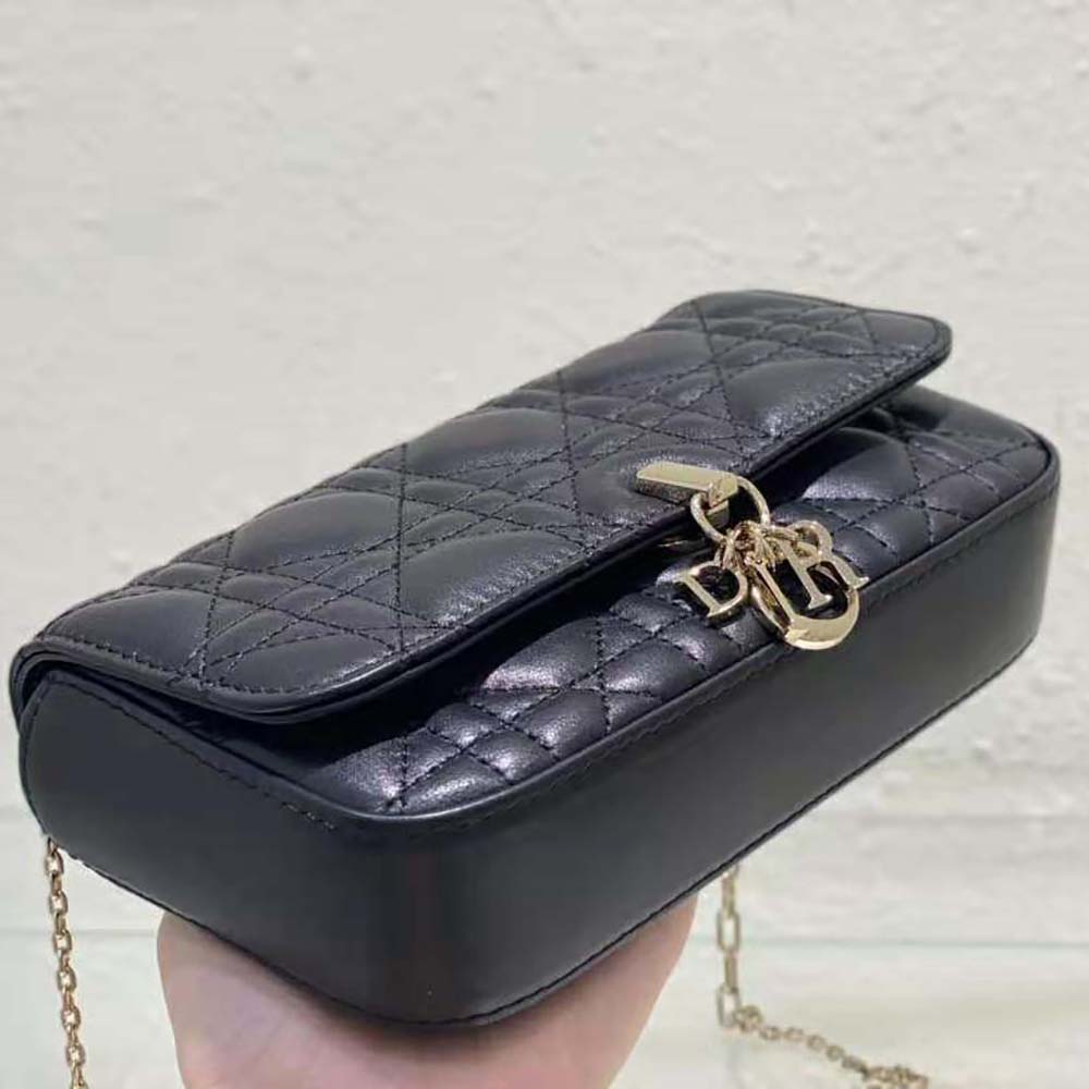 Dior - Lady Dior Phone Pouch Black Cannage Lambskin - Women