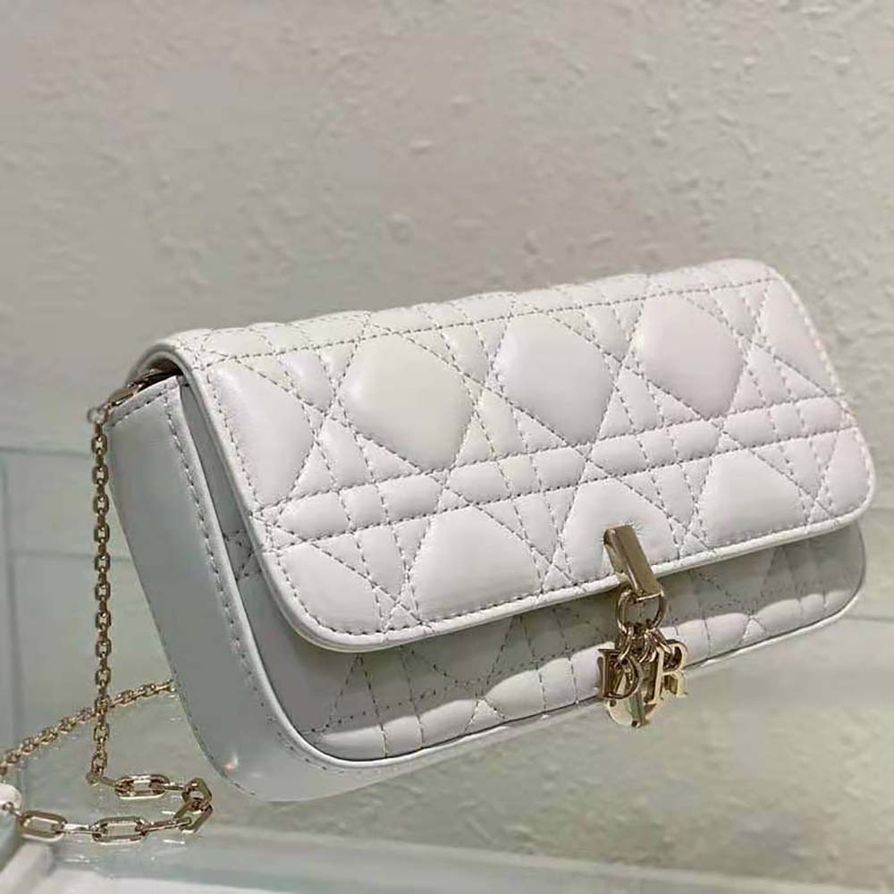 Buy Replica Dior Lady Dior Phone Pouch Latte Cannage Lambskin