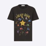 Dior Women Lucky Dior T-shirt Black Cotton and Linen Jersey with Multicolor Dior Pixel Zodiac Motif