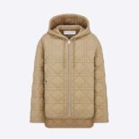 Dior Women Macrocannage Hooded Peacoat Beige Quilted Technical Cotton Gabardine