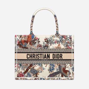 Dior Women Medium Dior Book Tote Ecru Multicolor Dior Jardin D'Hiver Embroidery