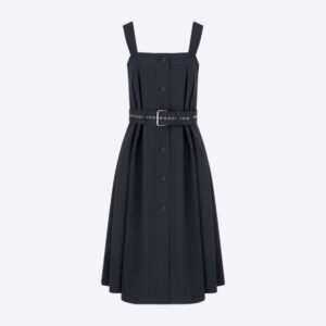 Dior Women Mid-Length Belted Dress Black Wool and Mohair