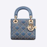 Dior Women Mini Lady Dior Bag Denim Blue Lucky Star Cannage Lambskin