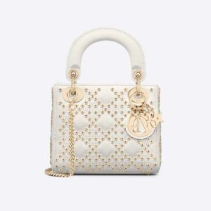 Dior Women Mini Lady Dior Bag Latte Lucky Star Cannage Lambskin