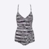 Dior Women One-Piece Swimsuit Navy Blue Toile de Jouy Stripes Technical Fabric