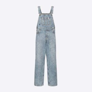 Dior Women Overalls Blue Faded Cotton Denim with Stripes