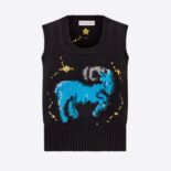Dior Women Sleeveless Sweater Black Wool and Cashmere Knit with Dior Pixel Zodiac Motif