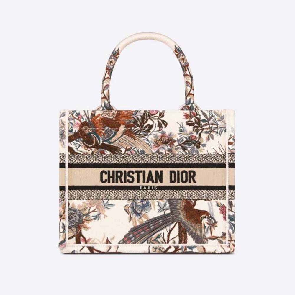 Large Dior Book Tote Bag In Ecru Multicolor Dior Jardin d'Hiver