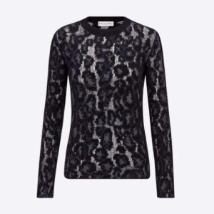 Dior Women Sweater Blue and Gray Mizza Openwork Cashmere Knit