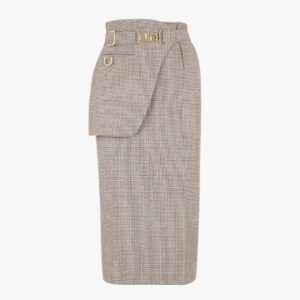 Fendi Women Beige Houndstooth Wool Skirt