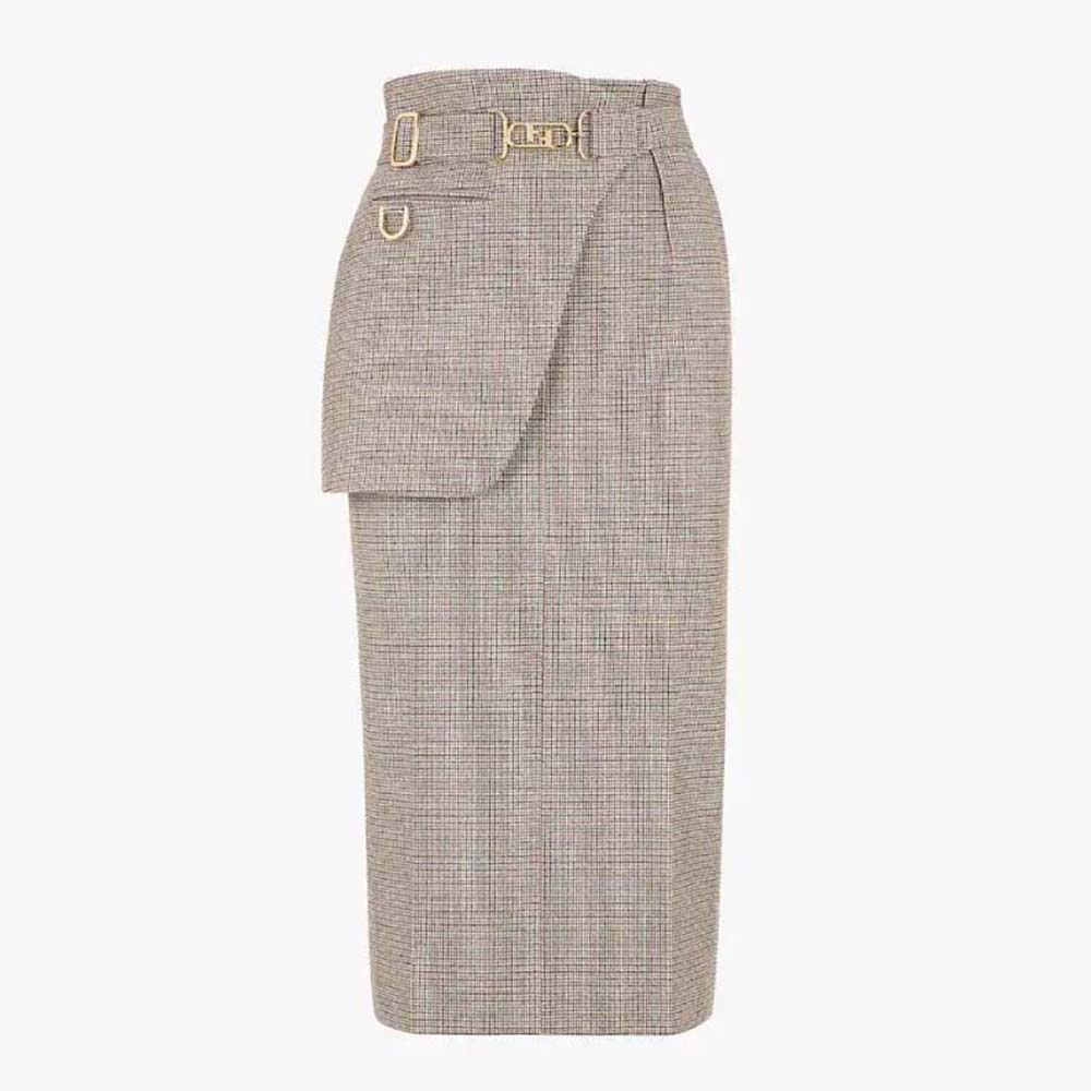 Fendi Women Beige Houndstooth Wool Skirt