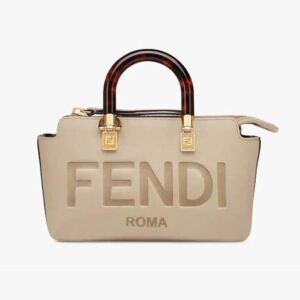 Fendi Women By The Way Mini Small Boston Bag in Dove Gray Leather