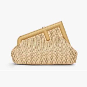 Fendi Women First Small Beige Raffia Macrame Bag