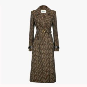 Fendi Women Overcoat Brown Canvas Trench Coat